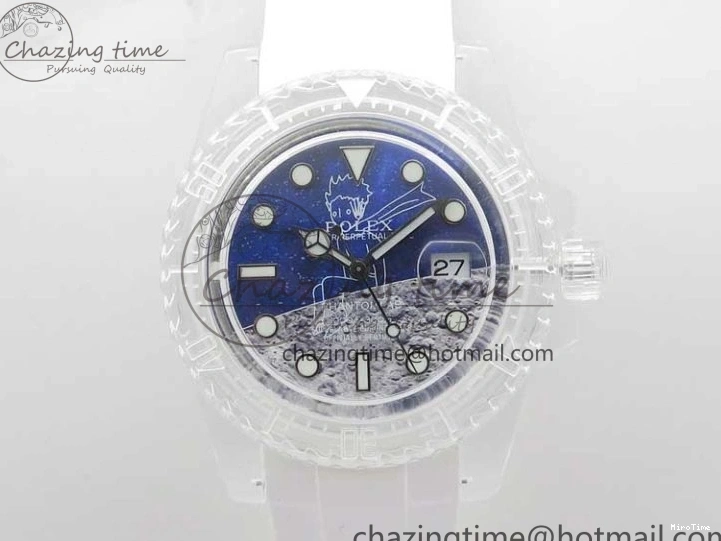 MiroTime 0129 Durable Submariner Phantomlab Transparent KZF Best Edition Blue Moon Dial on White Rubber Strap VR 2564